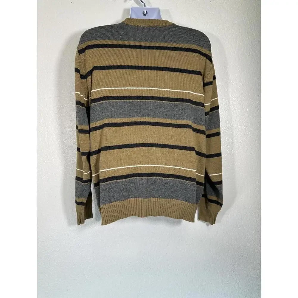 VTG Striped V-Neck Sweater Men’s XXL Knit Neutral Earth Tone Pullover